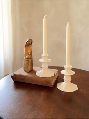 Vintage Independence Ironstone Castleton Japan Candlesticks Pair 4”